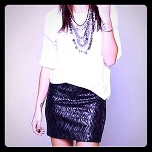 Free People Black Zigzag Sequin Mini Skirt Sz Xs